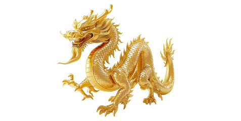 Fototapeta na wymiar Golden Dragon, Dragon Year, Chinese New Year Festival, made up of AI placed on a white background