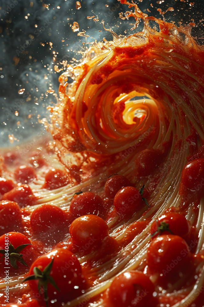 Aufkleber an artistic rendering of a pasta whirlpool with tomato sauce spiraling into the mix, creating a vivi