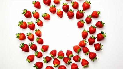 Sumptuous Circle of Vibrant Red: Overhead View of Fresh, Juicy Strawberries on a White Background - Organic Farming Culinary Concept
