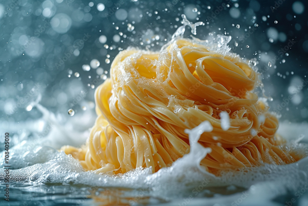 Aufkleber an artistic rendering of a pasta whirlpool frozen in time, capturing the dynamic motion of swirling 