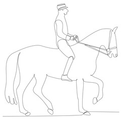 continuous line drawing man riding horse vector illustration