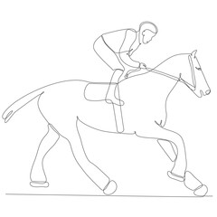 continuous line drawing man riding horse vector illustration