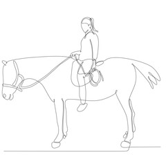continuous line drawing woman riding horse vector illustration