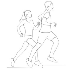 continuous line drawing of men and women by the morning vector illustration