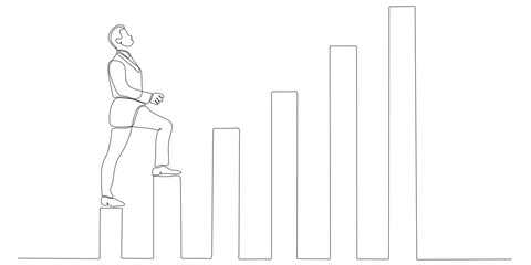 continuous line of businessman standing on business graph