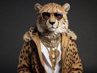 Fashionable Cheetah with Sunglasses and Trendy Outfit