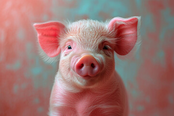An artistic rendering of a contented pastel piglet with a playful smile.