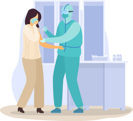 Coronavirus 2019-ncov epidemic china wuhan people citizen vaccination city epidemic disease vector illustration. outbreak epidemic flu people in mask medical quarantine. Doctor vaccination injection.