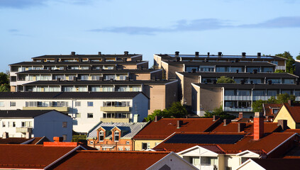 Fototapeta na wymiar Residential area of the town of Stromstad at the lake Vanern in Sweden