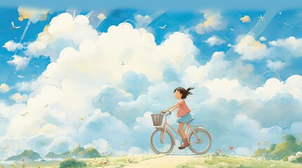 an illustration of a woman on bike riding
