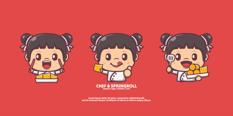 cute chef cartoon with spring roll