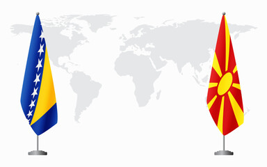 Bosnia and Herzegovina and Northern Macedonia flags for official meeting
