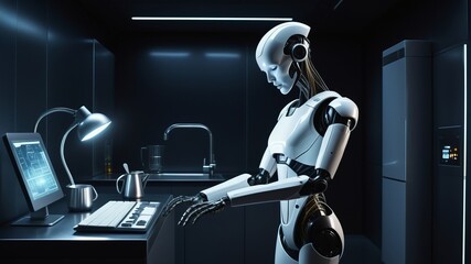 Obraz premium artificial intelligence humanoid android futuristic concept