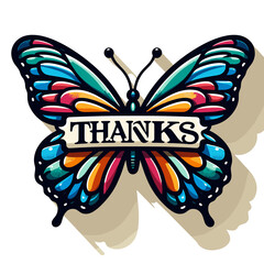 butterfly sign with text thanks, thanks sign