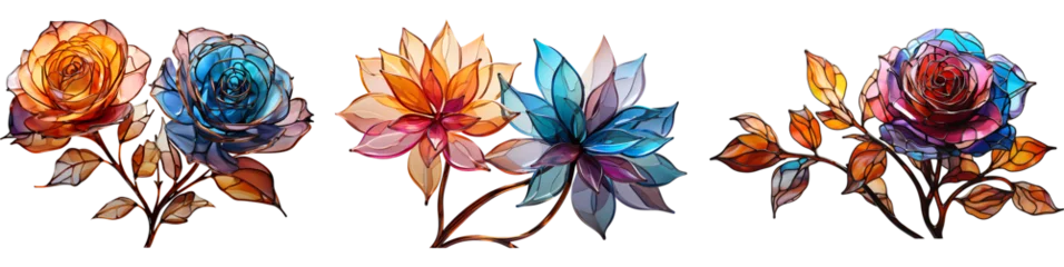 Poster Coloré Stained glass flower on a png background