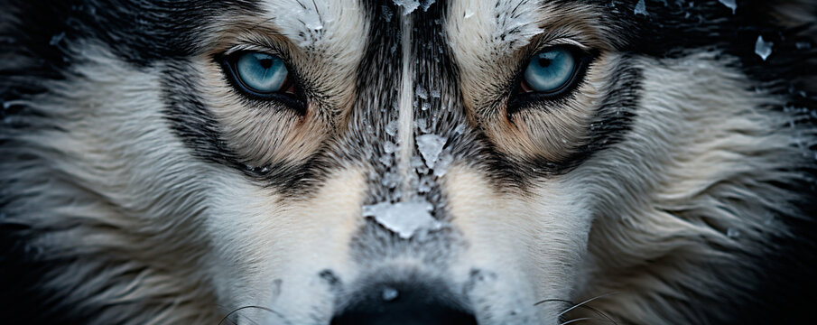 Blue eyes of a husky close-up, portrait, background