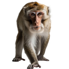 A curious monkey walking towards the camera with a focused gaze. - obrazy, fototapety, plakaty