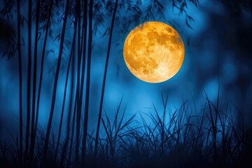 an full moon showing through a forest professional photography