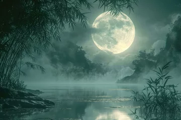 Papier Peint photo Lavable Pleine lune an full moon showing through a forest professional photography