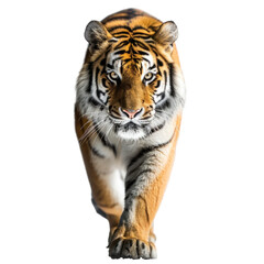 Fototapeta premium A tiger with striking stripes approaching the camera.