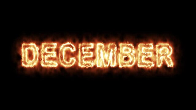 October, November, December text animation with neon light fire effect color animation in 4K.