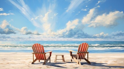 Fototapeta na wymiar Relaxing on Beach Chairs by Ocean