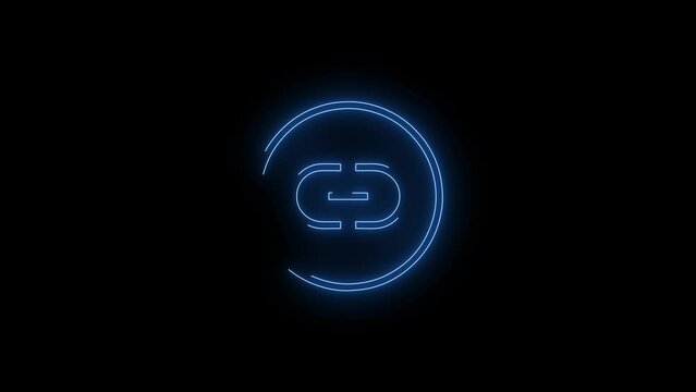 Video footage of Blue glowing Link neon icon. Looped Neon Lines abstract on black background. Futuristic laser background. Seamless loop. 4k video
