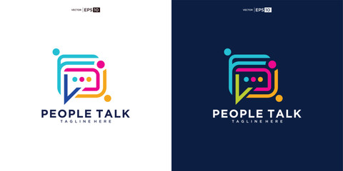 people family together human unity chat bubble logo vector icon. people talk colorful logo design concept