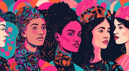 Fototapeta premium Illustration of a group of women. Diversity and equality concept. International Women's Day concept.
