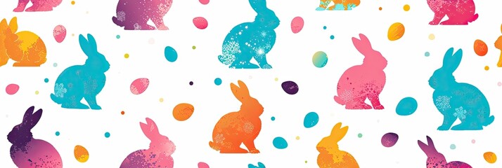 Happy Easter Seamless Background With Colorful Easter Bunny Silhouette