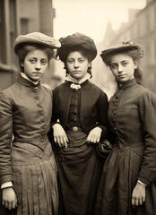 Foto de tres mujeres de la era victoriana. - obrazy, fototapety, plakaty