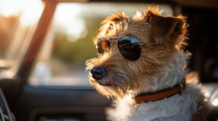Dog in Sunglasses near Black Car