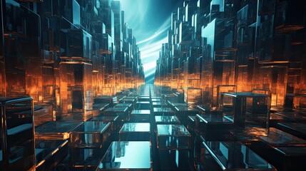 A background design maze of glass, reflecting and refracting light in mesmerizing and confusing ways.