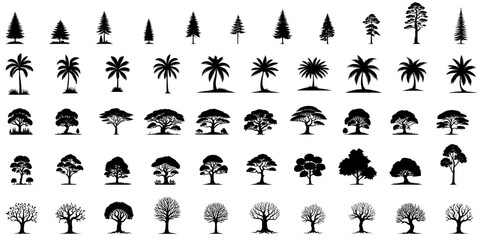 set of silhouette tree, vector element. For architectural, and planning landscapes, artworks. Tree set pack collection. 