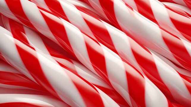 Candy cane backdrop with red and white stripes, top view, seamless, texture, Generative AI.