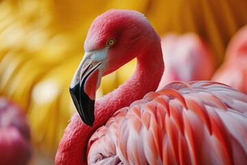 Pink Flamingo on Yellow Background