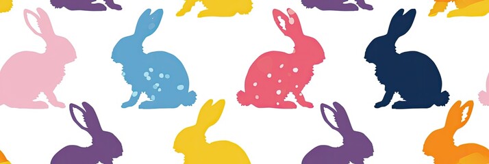 Happy Easter Seamless Background With Colorful Easter Bunny Silhouette