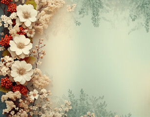 White Flowers and Red Berries Greeting Card Backdrop