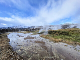 A view of Iceland in the winter near the Geysir