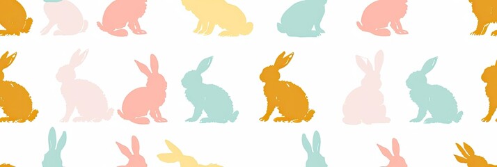 Fototapeta premium Happy Easter Seamless Background With Colorful Easter Bunny Silhouette