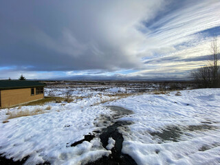 A view of Iceland in the winter near the Geysir