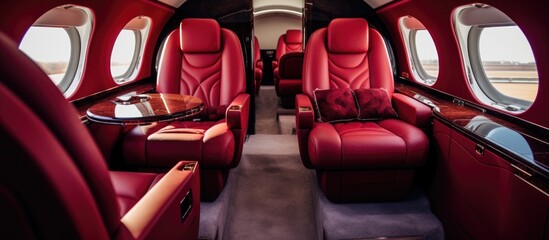 Genuine leather in bright colors adds luxury to the business jet's interior.