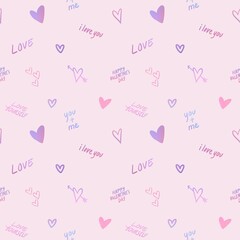 Happy holiday Valentine day seamless pattern with heart and love motivation text