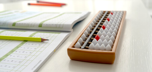 Abacus abacus with notebook and pencil