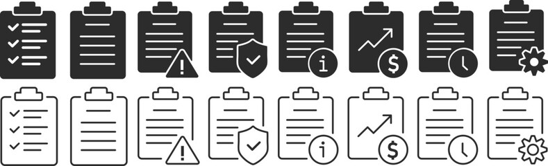 Survey clipboard vector icon set Quality checklist symbol. - obrazy, fototapety, plakaty