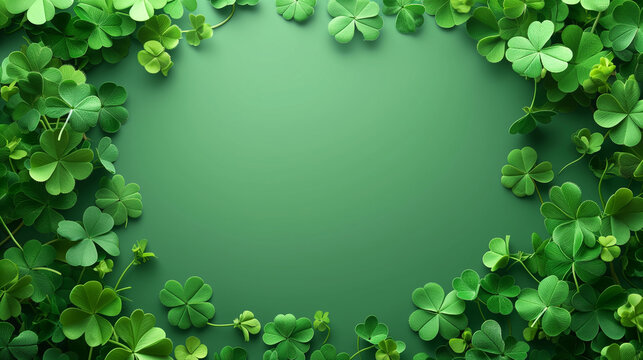 Green leaves frame, St. Patrick's Day Celebration Green St. Patrick's Day Background for Festive Greetings, Ai generated image