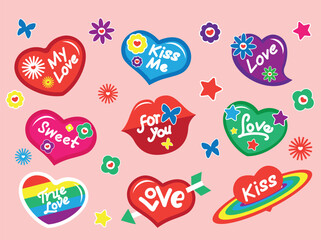 Valentine sticker set elements my love kiss heart pack illustration