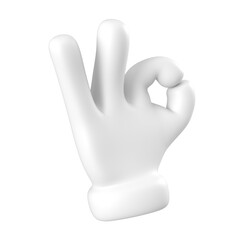 White emoji close up showing okay gesture isolated. Showing hand agree icon, symbol, signal and sign. 3d rendering.