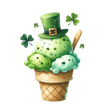recommend clip art: Illustration on theme Irish holiday St Patrick day, big set icecream. Pattern St Patrick day