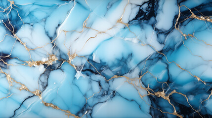 Marble background. Blue background with abstract light blue pattern. Marble wall with golden liquid pattern. AI generative